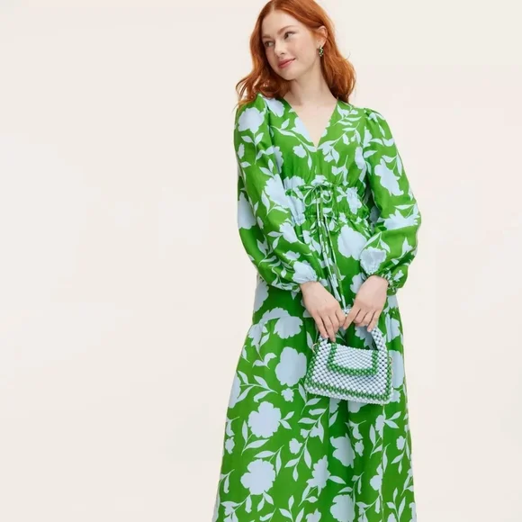 NWT Kate Spade Green Rose Linen Maxi Dress Size XL - Picture 3 of 4